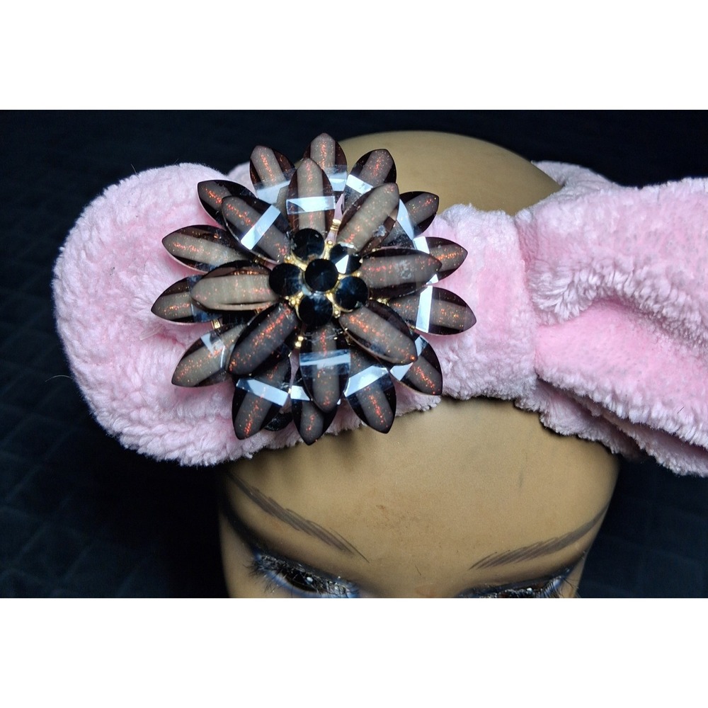 Chic Smoky Brown Glitter Flower Crystal Hair Tie Ponytail Holder Gold Tone Base
